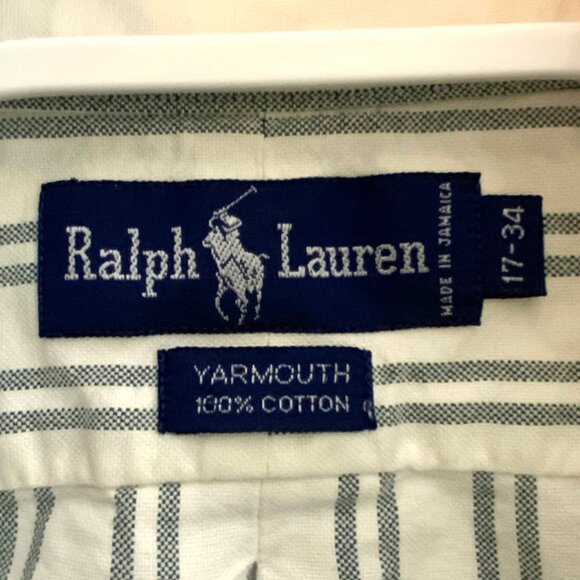 Ralph Lauren Mens Yarmouth Button-Down Shirt Striped Green White Size 17-34 - Picture 4 of 5